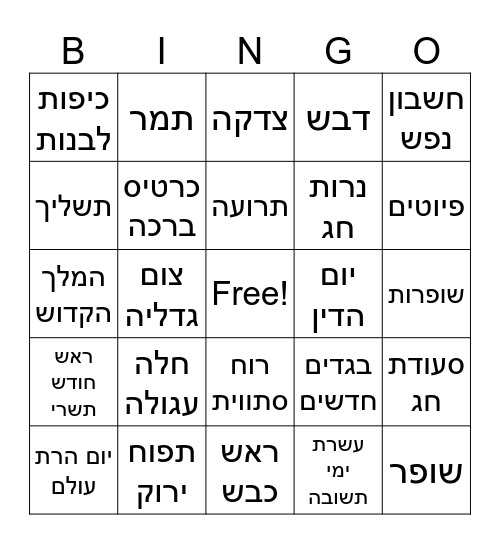 ראש השנה תשפ"ה Bingo Card