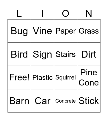 Nature Vs. Manmade Bingo Card