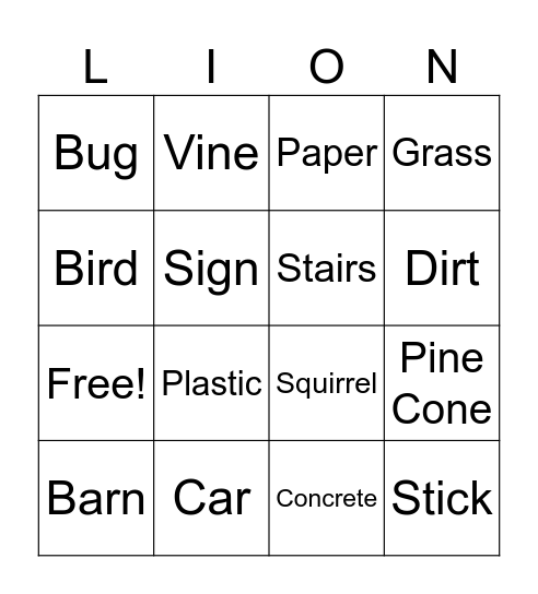 Nature Vs. Manmade Bingo Card