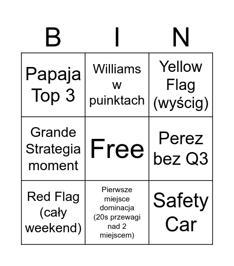 COTA Bingo Card