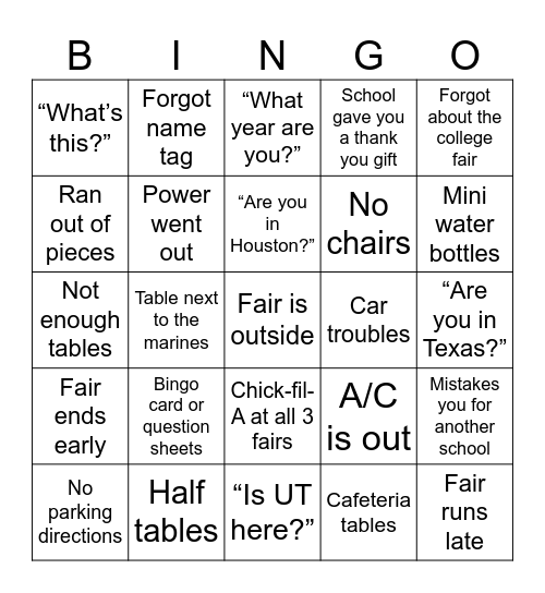 Houston TACARO Bingo Card