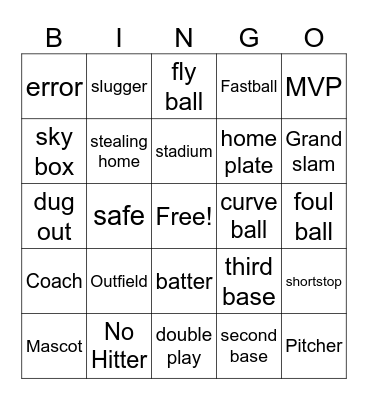 Baseball Bingo Card