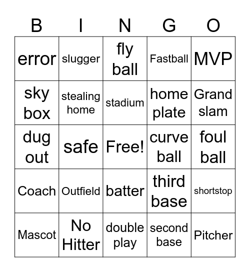 Baseball Bingo Card