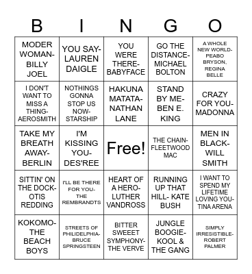 MUSIC FROM THE MOVIES Bingo Card