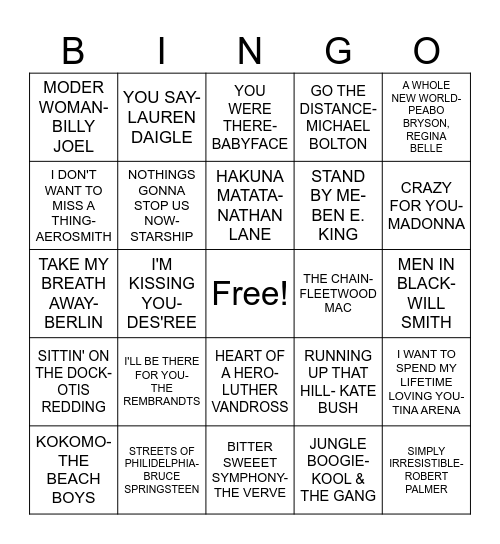 MUSIC FROM THE MOVIES Bingo Card
