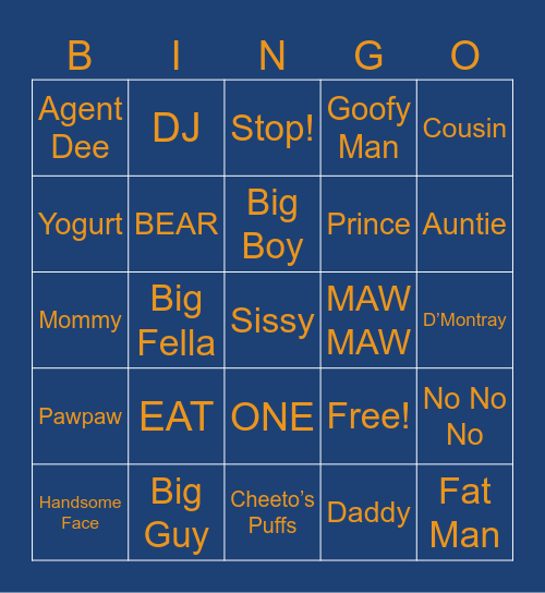 David Jr Birthday Bingo Card