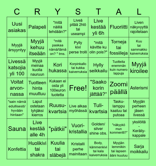 Crazy Crystal Bingo Card