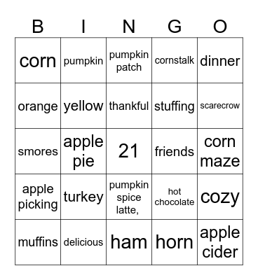 Fall Bingo Card