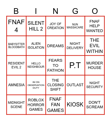 HALLOWEEN HORROR Bingo Card