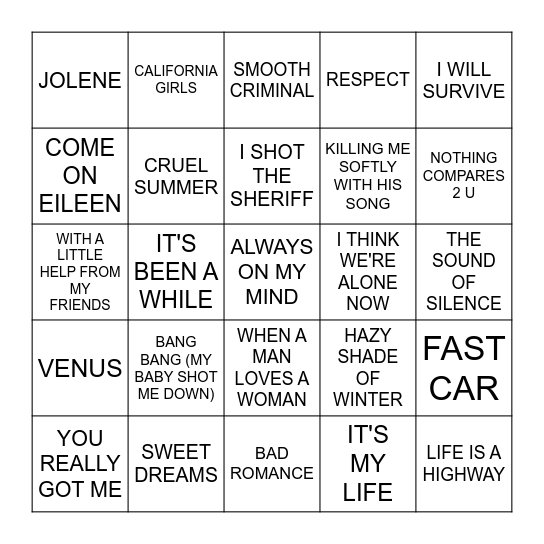 COVERS Bingo Card