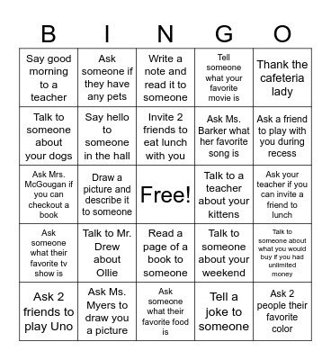 Social Bingo Card