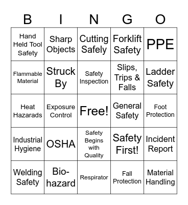 Safety Symbol Bingo Card