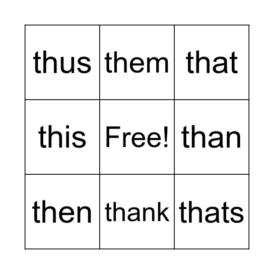 Lesson 46: th /th/ Bingo Card