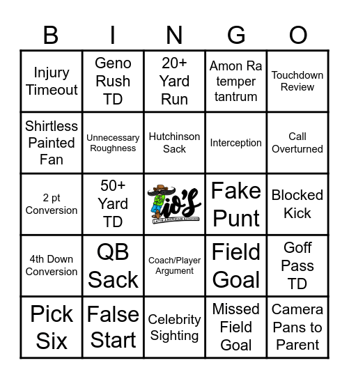 Tio's MNF Trivia Bingo Card