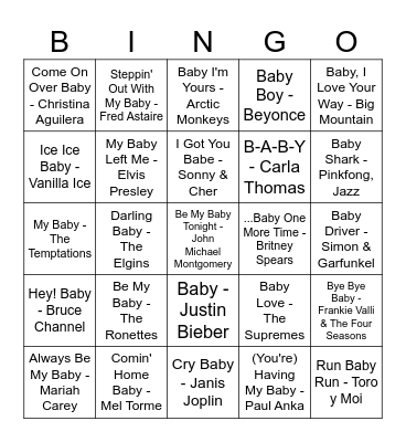 Bruggeman Baby DJ BINGO Card