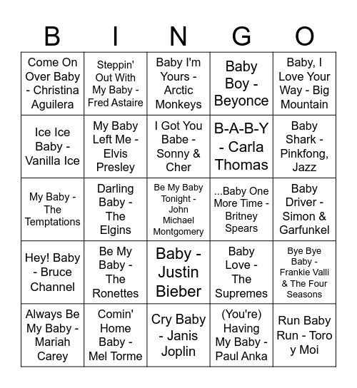 Bruggeman Baby DJ BINGO Card