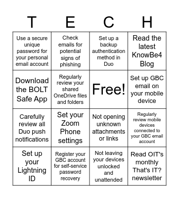 Tech Readiness Bingo Card