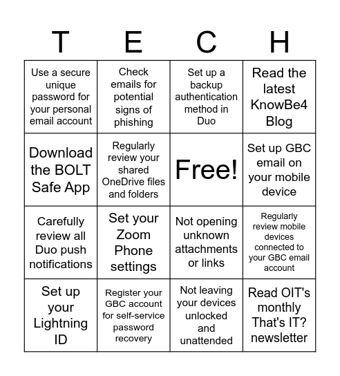 Tech Readiness Bingo Card