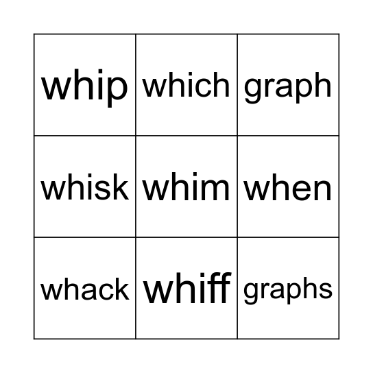 Lesson 50: wh /w/ and ph /f/ Bingo Card