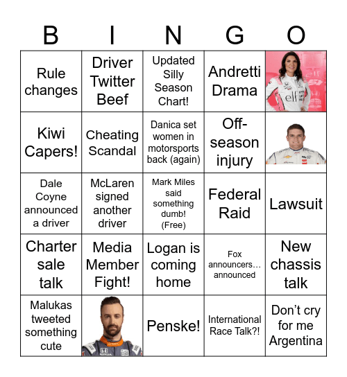 IndyCar Offseason Bingo! Bingo Card