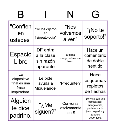 Clase de Giuseppe Bingo Card