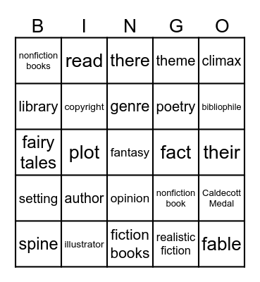 LIBRARY WORDS Bingo Card