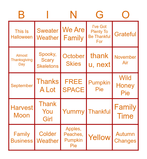 Fall BINGO Card