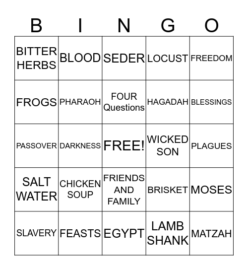 PASSOVER Bingo Card