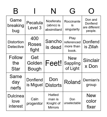 Canto 7 Bingo Card