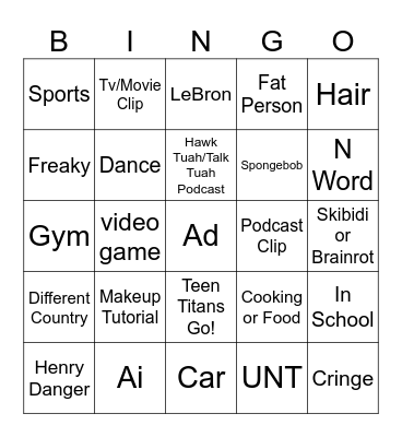 instagram reels bingo Card