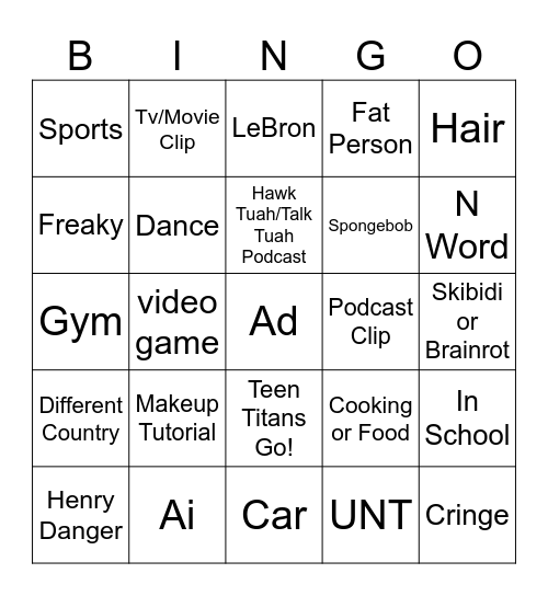 instagram reels bingo Card