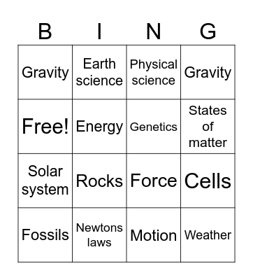 Science Bingo Card