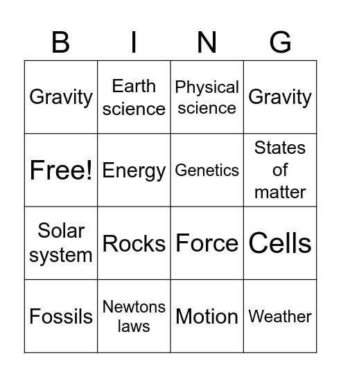 Science Bingo Card