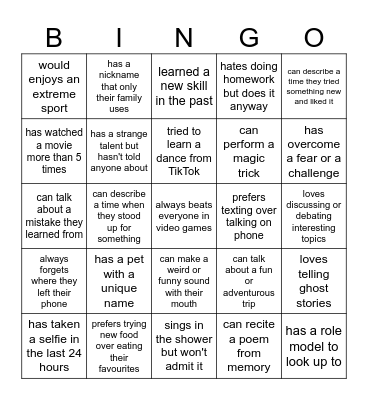Find someone who... Bingo Card