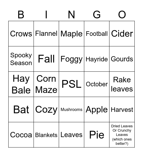 Fall Bingo Card