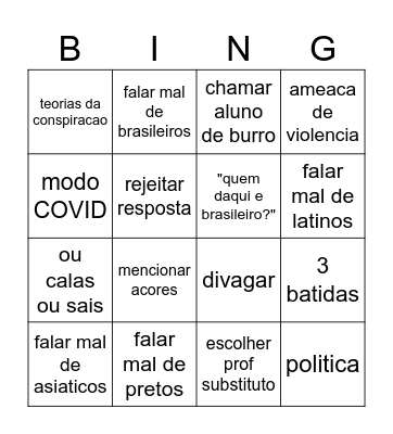 Aula da Maria João Bingo Card