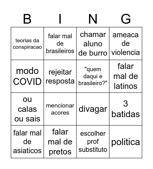 Aula da Maria João Bingo Card