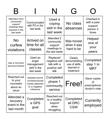 DRC Bingo Card