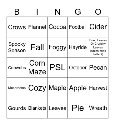 Fall Bingo Card