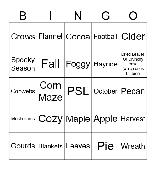 Fall Bingo Card