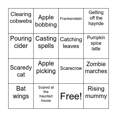 Fall Bingo Card
