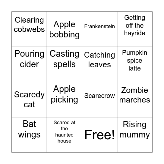 Fall Bingo Card