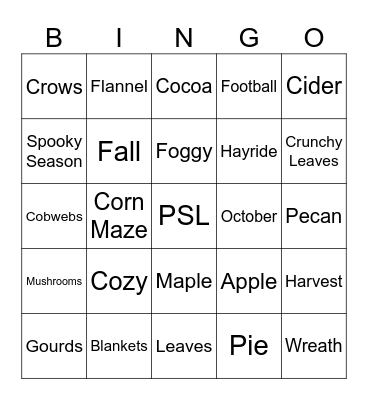 Fall Bingo Card