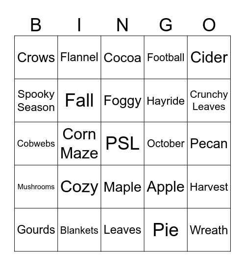 Fall Bingo Card