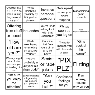 Girl Gamer Bingo Card