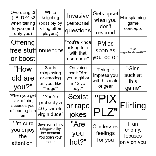 Girl Gamer Bingo Card