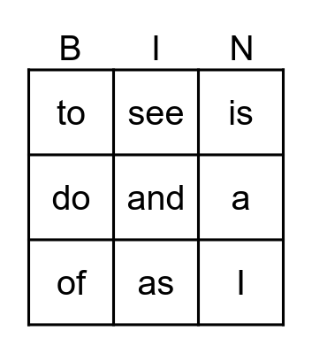 Heart Words -1 Bingo Card