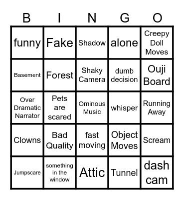 Scary Video Bingo Card