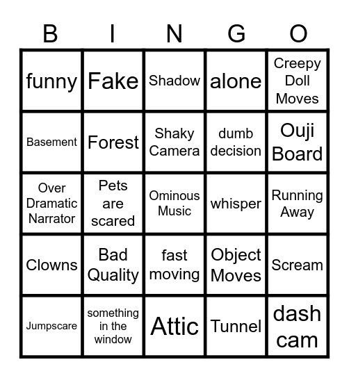 Scary Video Bingo Card