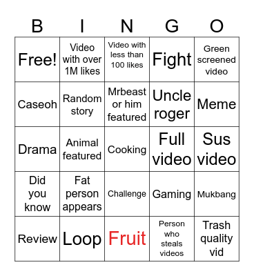 Untitled Bingo Card